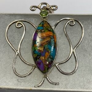 Sterling Silver Butterfly 🦋 Shaped Pendant with mosaic Inlay of Turquoise